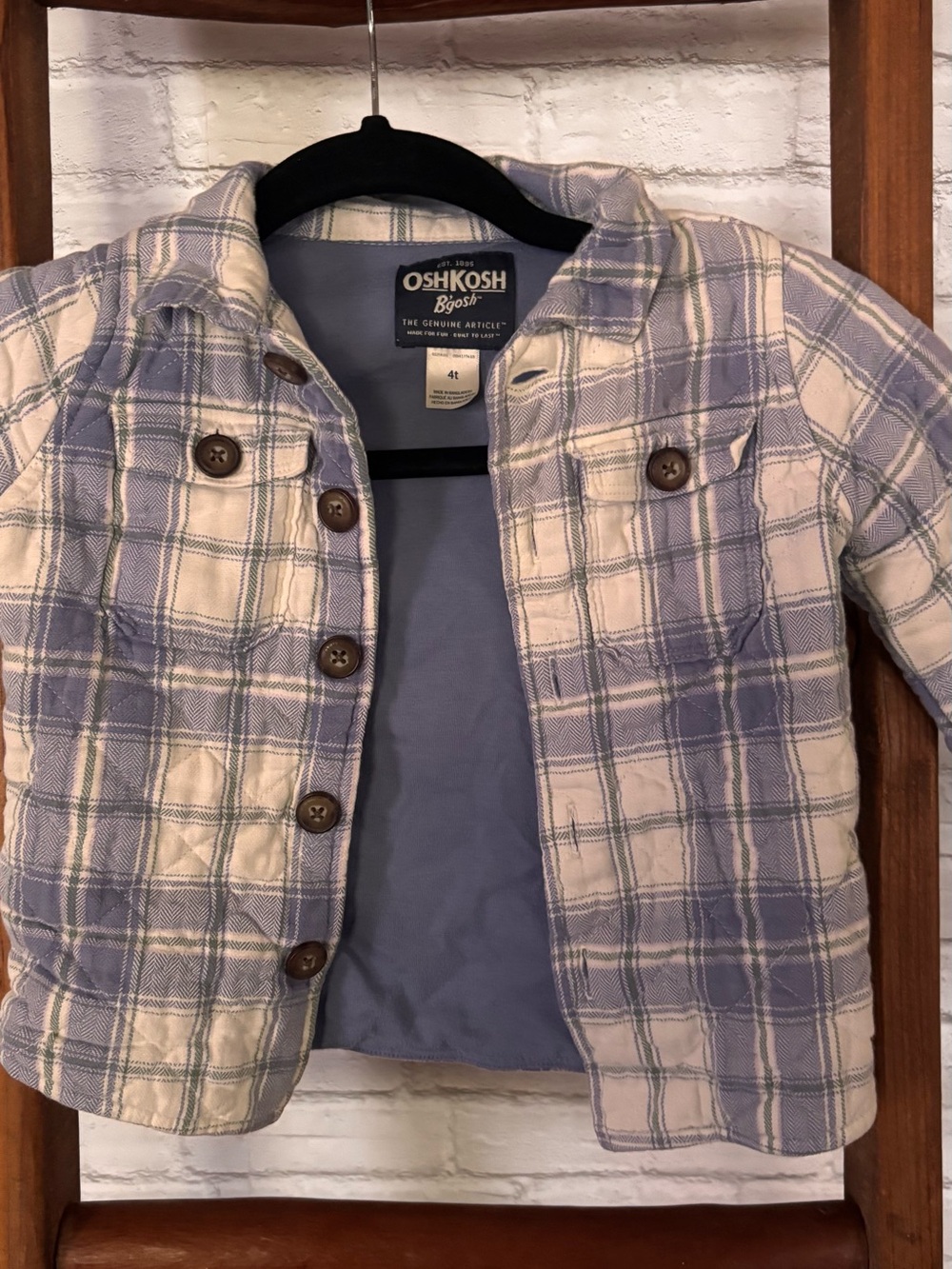 OshKosh B'gosh Plaid Button-Down Shirt Jacket in Blue and Cream